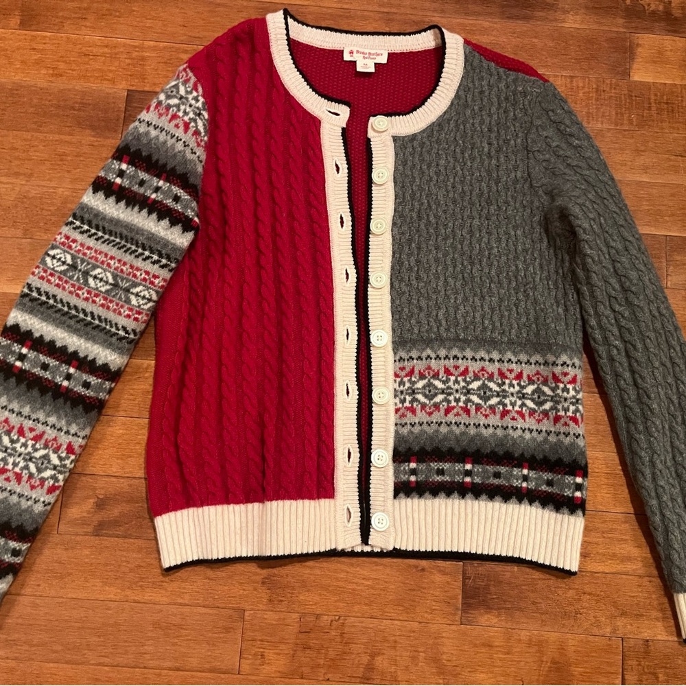 Brooks Brothers Red and Gray Cardigan holiday red fleece Sweater